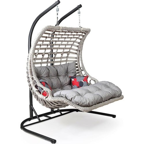 Bodrum Double Çiftli Rattan Bahçe & Balkon Salıncağı – Minderli